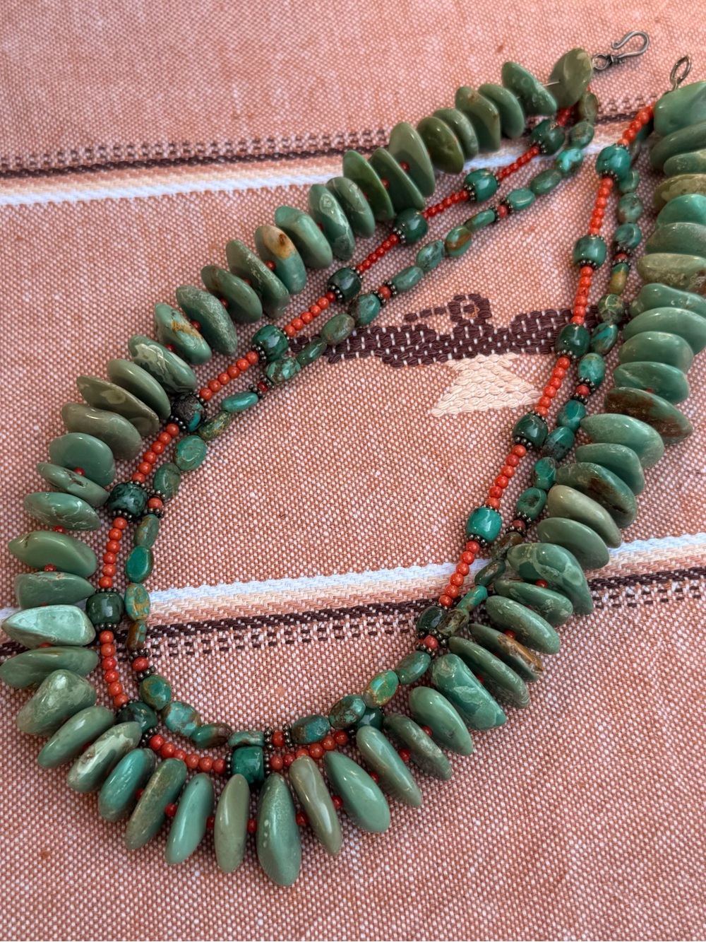 Vintage turquoise Green Beaded Multi-Strand Necklace